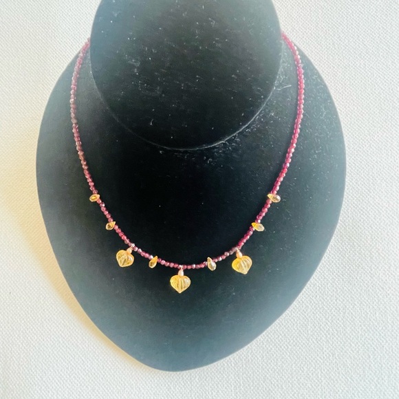 Garnet and Golden Topaz Heart Drop Necklace one of a Kind   NWT - Picture 3 of 6